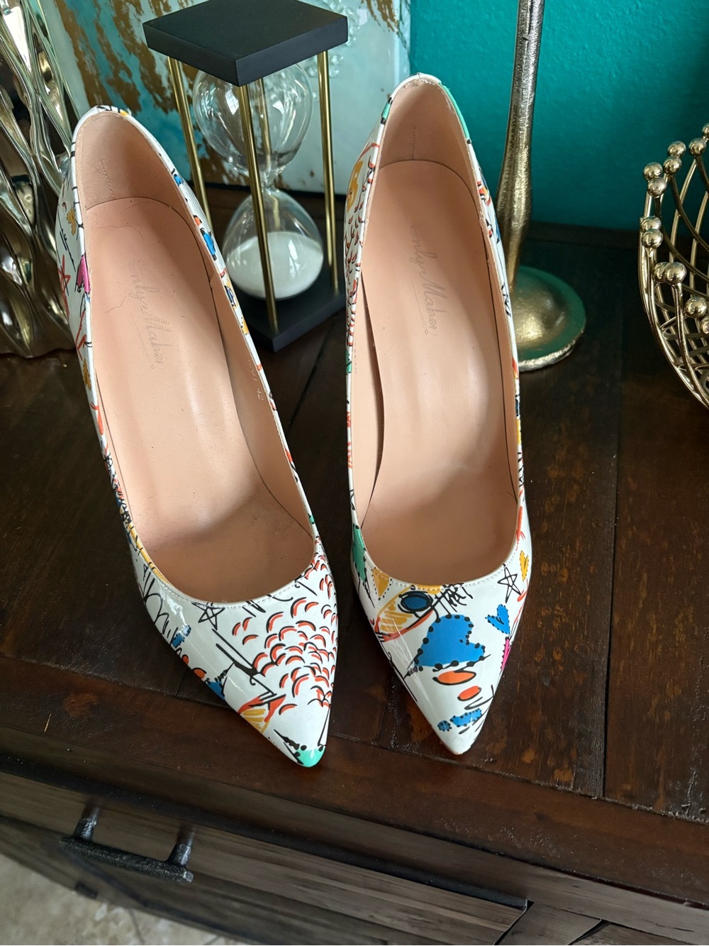 Amazon White Multicolor Floral Pointed-Toe Pumps